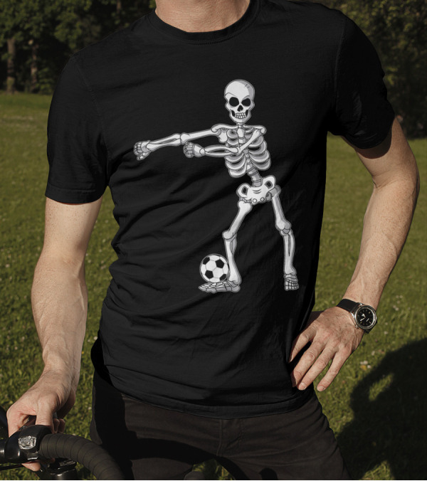 Halloween Skeleton Floss Dance With Soccer Ball Comedy T-Shirt