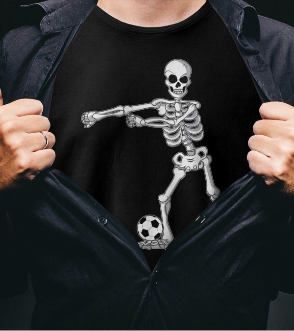 Halloween Skeleton Floss Dance With Soccer Ball Comedy T-Shirt