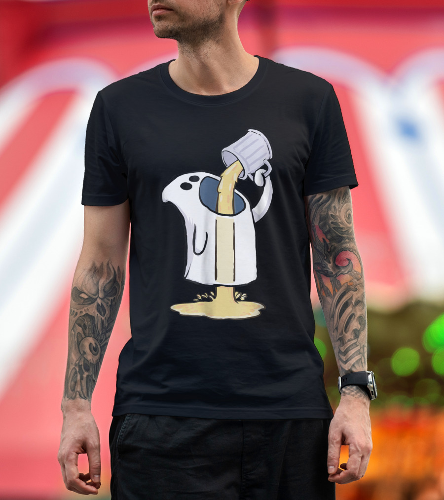 Funny Beer Drinking Ghost Overflowing with Boo-zy Spirit T-Shirt