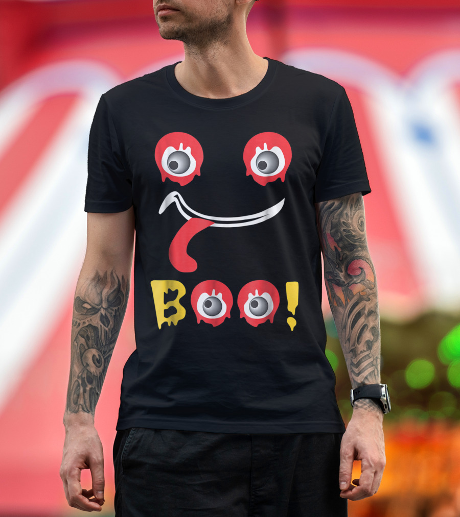Boo Halloween Funny Dripping Eyes and Tongue Face T-Shirt