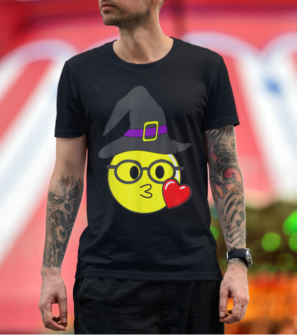 Premium T-Shirt: Funny Halloween Emoji Nerd Witch Glasses with Kissing Face and Heart T-Shirt Funny Halloween Emoji Nerd Witch Glasses with Kissing Face and Heart T-Shirt