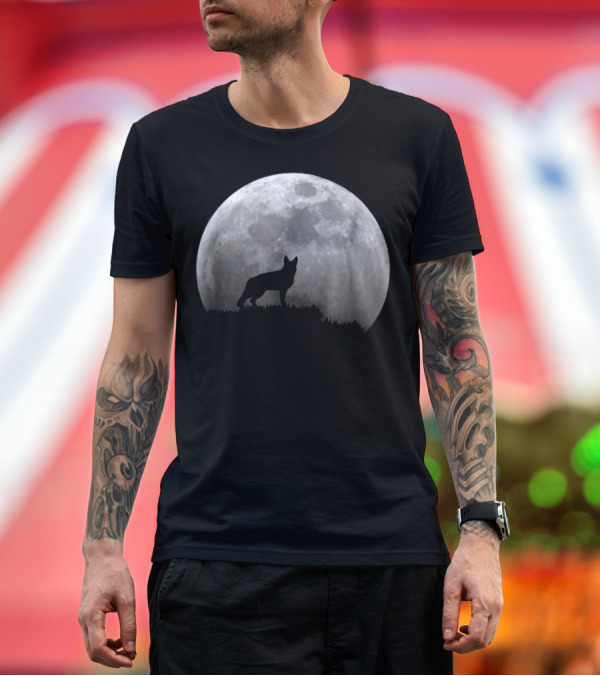 Premium T-Shirt: German Shepherd Silhouette Against Full Moon T-Shirt German Shepherd Silhouette Against Full Moon T-Shirt