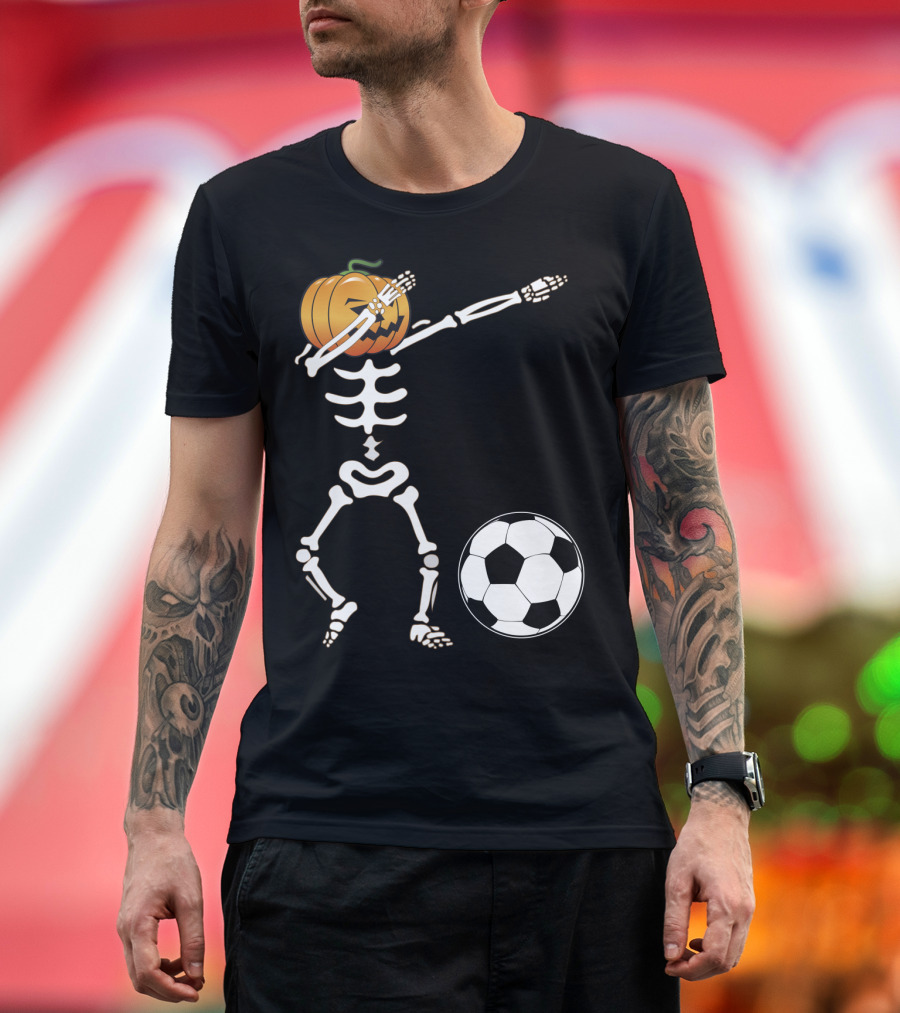 Halloween Dabbing Pumpkin Skeleton Soccer Ball T-Shirt
