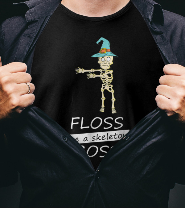 FLOSS LIKE A SKELETON BOSS HALLOWEEN WITCH HAT DANCE T-Shirt