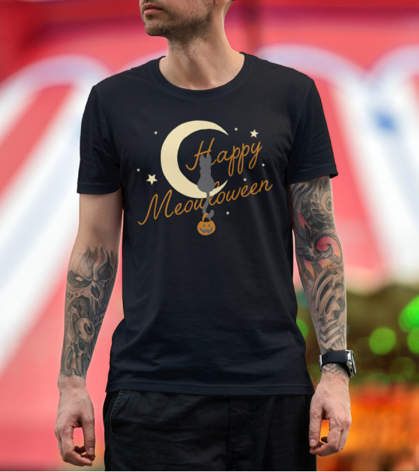 Premium T-Shirt: Happy Meowloween Cat Moon Pumpkin T-Shirt Happy Meowloween Cat Moon Pumpkin T-Shirt