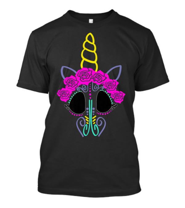 Halloween Unicorn Sugar Skull Day Of The Dead Roses T-Shirt