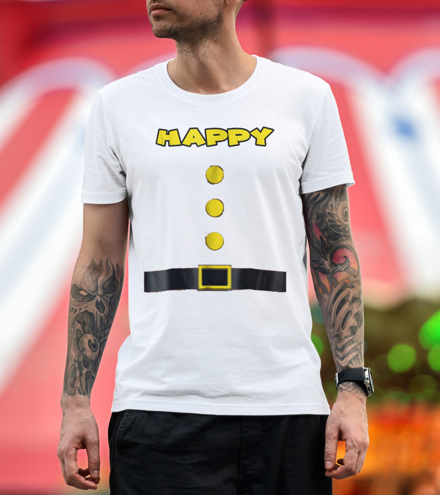 Happy Dwarf Halloween Costume Belt Buttons Design for Fans T-Shirt