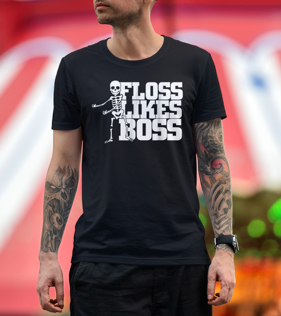 Floss Likes Boss Happy Halloween Funny Skeleton Dancing Flossing Dance T-Shirt