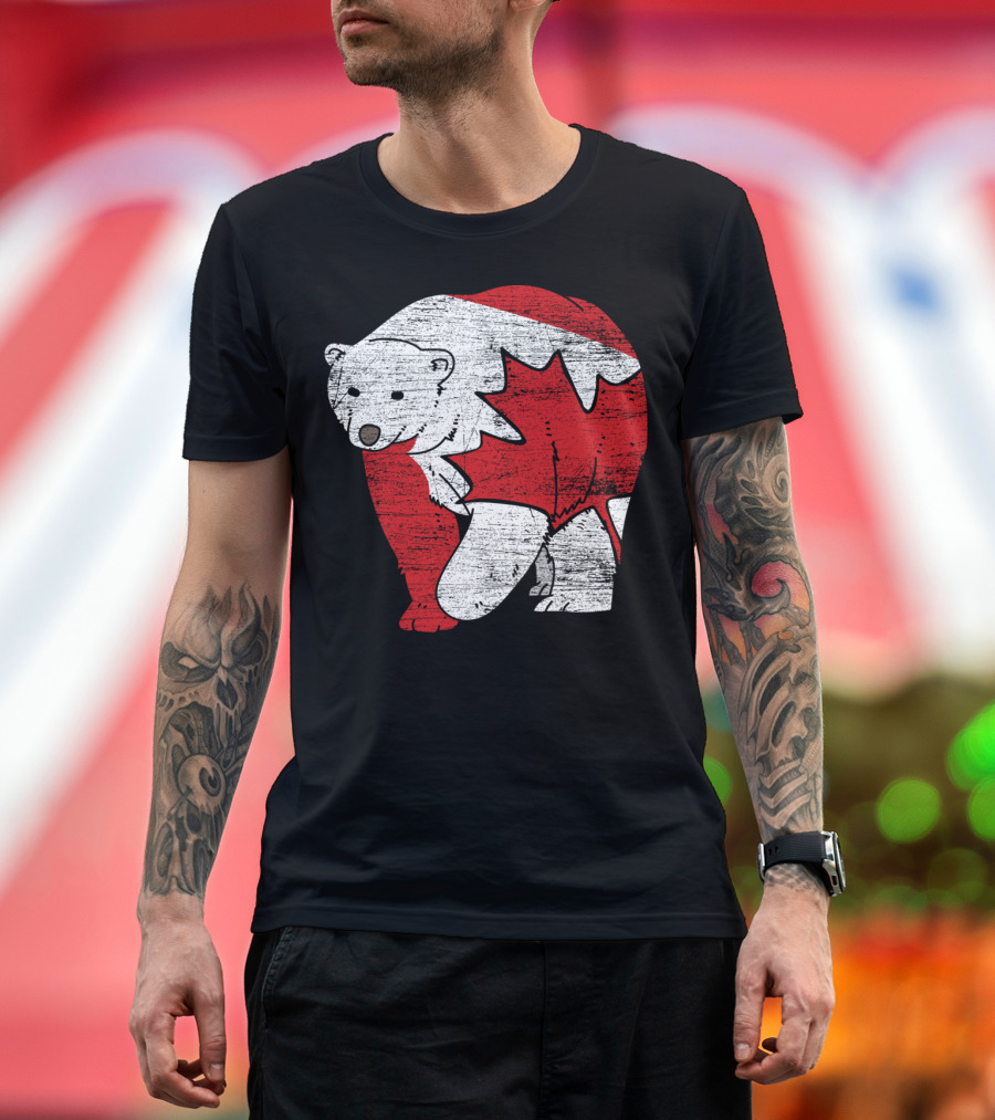 Canadian Bear Maple Leaf Canada Flag T-Shirt