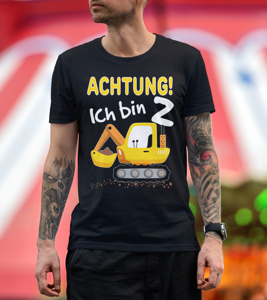 Achtung Ich Bin 2 Kinder Bagger 2. Geburtstag Jungen 2 Jahre T-Shirt