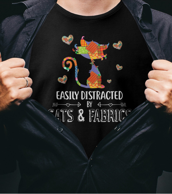 Easily Distracted By Cats And Fabrics Patchwork Hearts T-Shirt