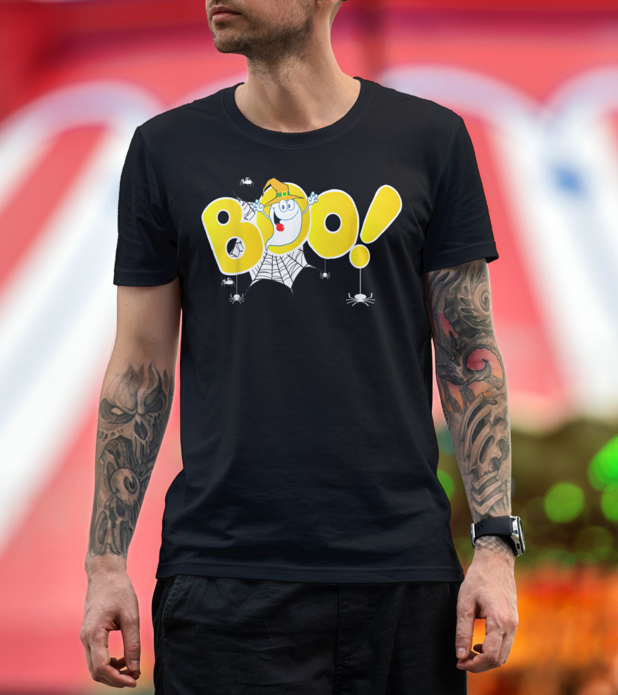 BOO With Spiders Witch Hat Ghost and Web Halloween Fun T-Shirt