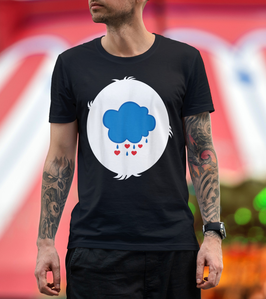 Funny Grumpy Bear Family Blue Cloud Heart Rain T-Shirt