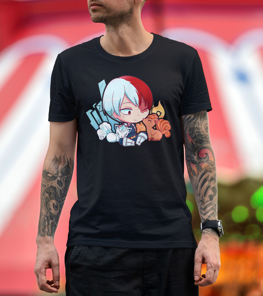Myheroesacademiaplus Ultramidoriyaizukuanime Shoto Todoroki with Vulpx and Alolan Vulpix Fusion T-Shirt