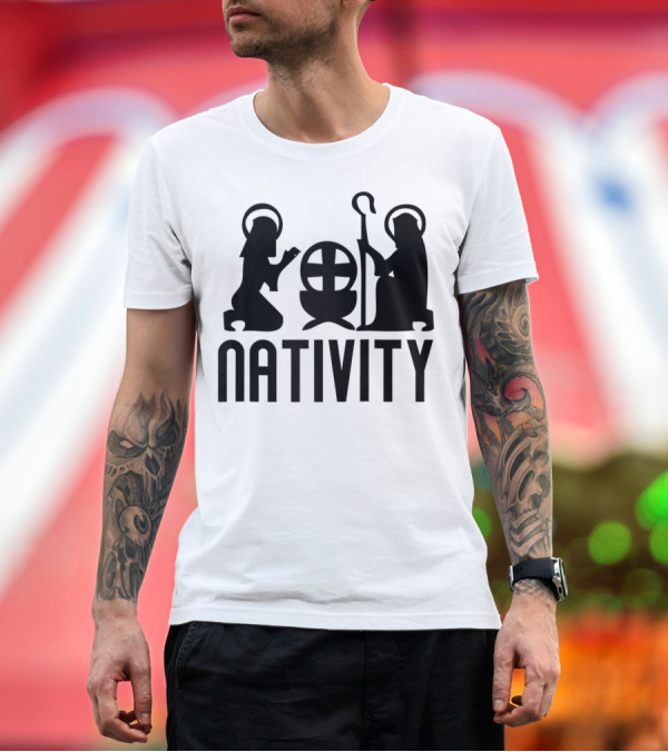 Premium T-Shirt: Nativity Scene Christian Halo Cross Iconography T-Shirt Nativity Scene Christian Halo Cross Iconography T-Shirt