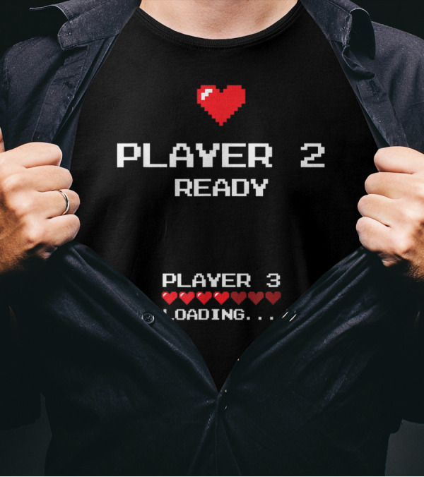 Player 2 Ready Player 3 Loading Gaming Baby Retro Hearts T-Shirt