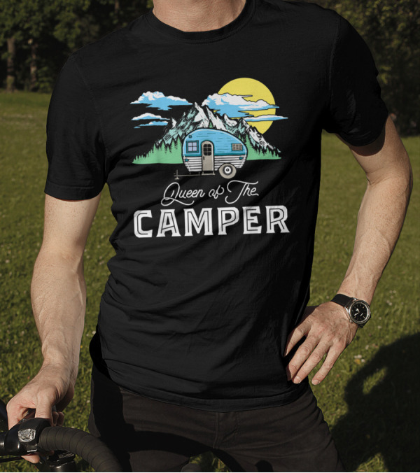 Queen Of The Camper RV With Mountain Sunset Background T-Shirt
