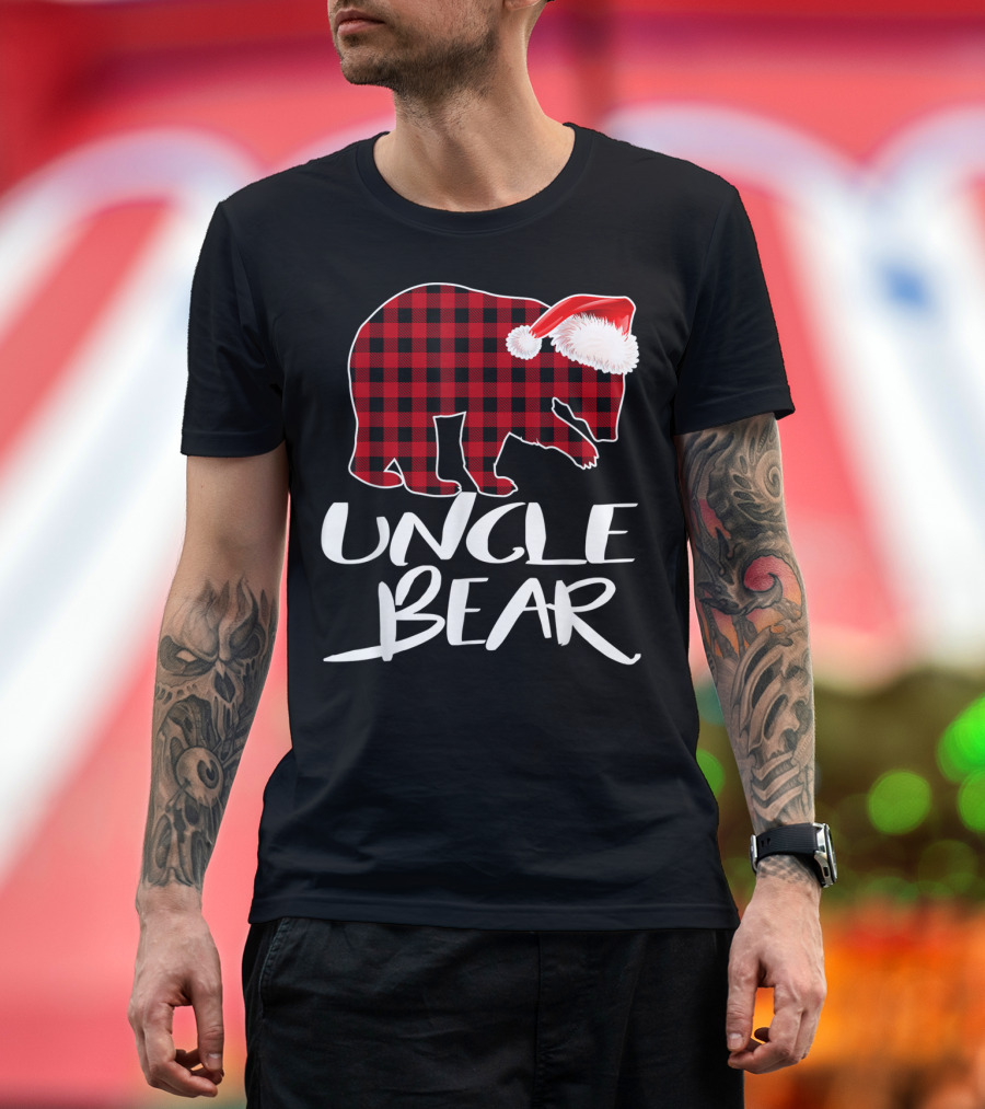 UNCLЕ BЕAR Rеd Plaid Santa Hat T-Shirt