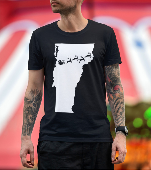 Premium T-Shirt: Vermont Map Christmas Santa Sleigh and Reindeer T-Shirt Vermont Map Christmas Santa Sleigh and Reindeer T-Shirt