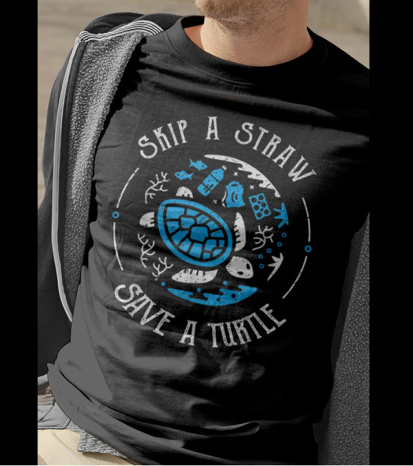 Skip A Straw Save A Turtle Vintage Sea Turtle Ocean Conservation T-Shirt