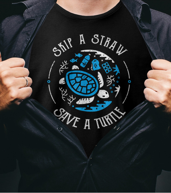 Skip A Straw Save A Turtle Vintage Sea Turtle Ocean Conservation T-Shirt