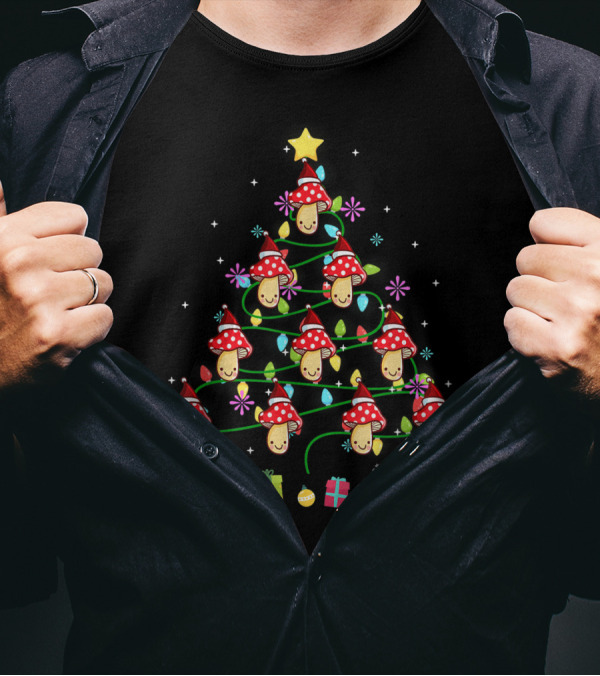 Mushroom Christmas Tree With Candy And Gifts LED Light Decor T-Shirt