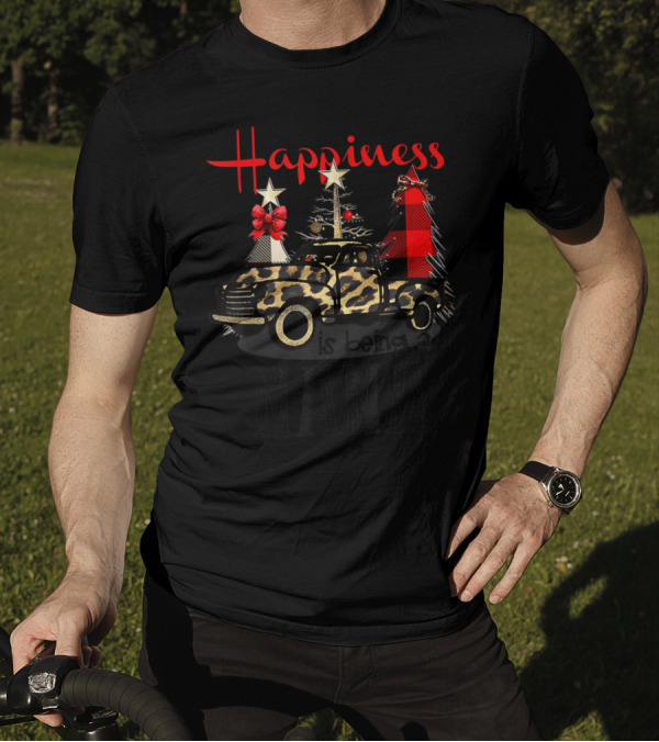 Happiness Is Being A Nana Leopard Truck Christmas Trees T-Shirt