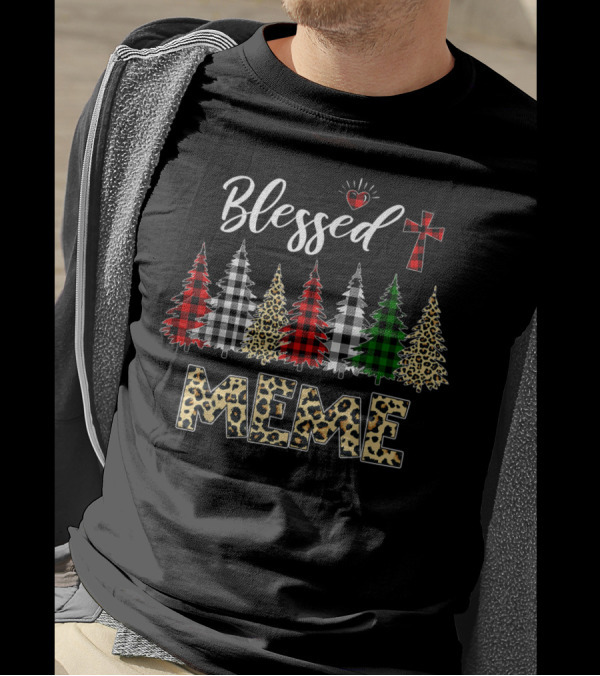 Blessed Leopard Print Christmas Trees Meme T-Shirt