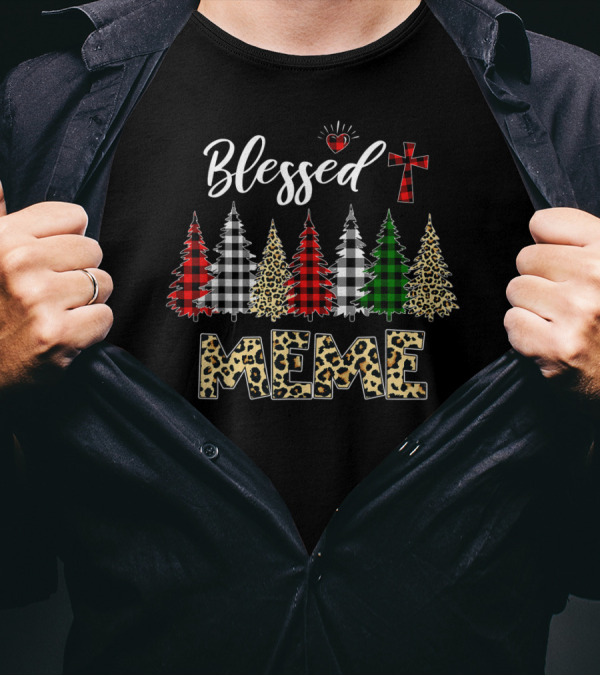 Blessed Leopard Print Christmas Trees Meme T-Shirt