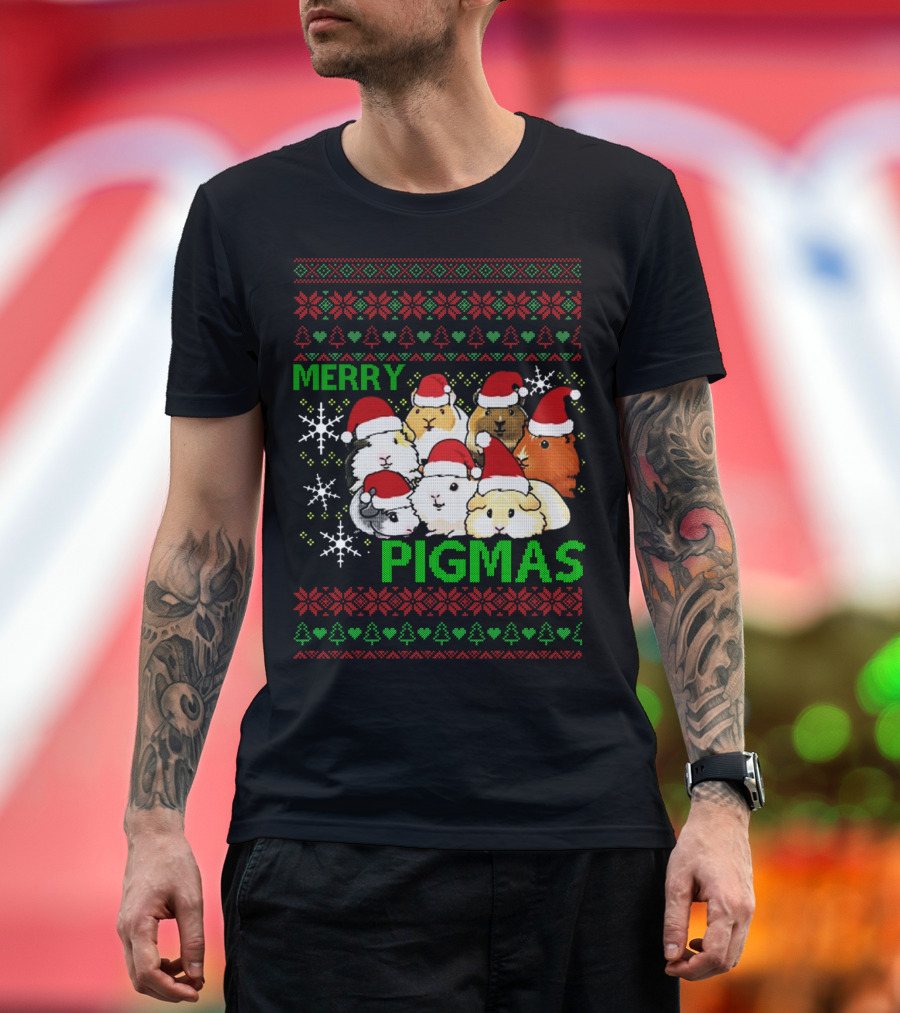 Merry Pigmas Funny Guinea Pig Christmas Santa Hat Ugly T-Shirt