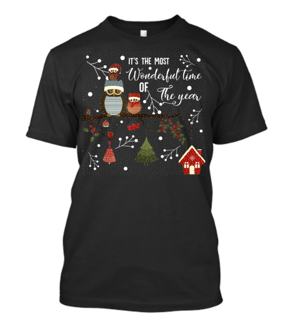 It's The Most Wonderful Time Of The Year Owl Winter Holiday Scene T-Shirt