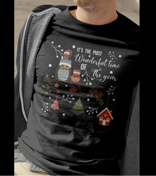 It's The Most Wonderful Time Of The Year Owl Winter Holiday Scene T-Shirt