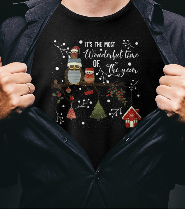 It's The Most Wonderful Time Of The Year Owl Winter Holiday Scene T-Shirt