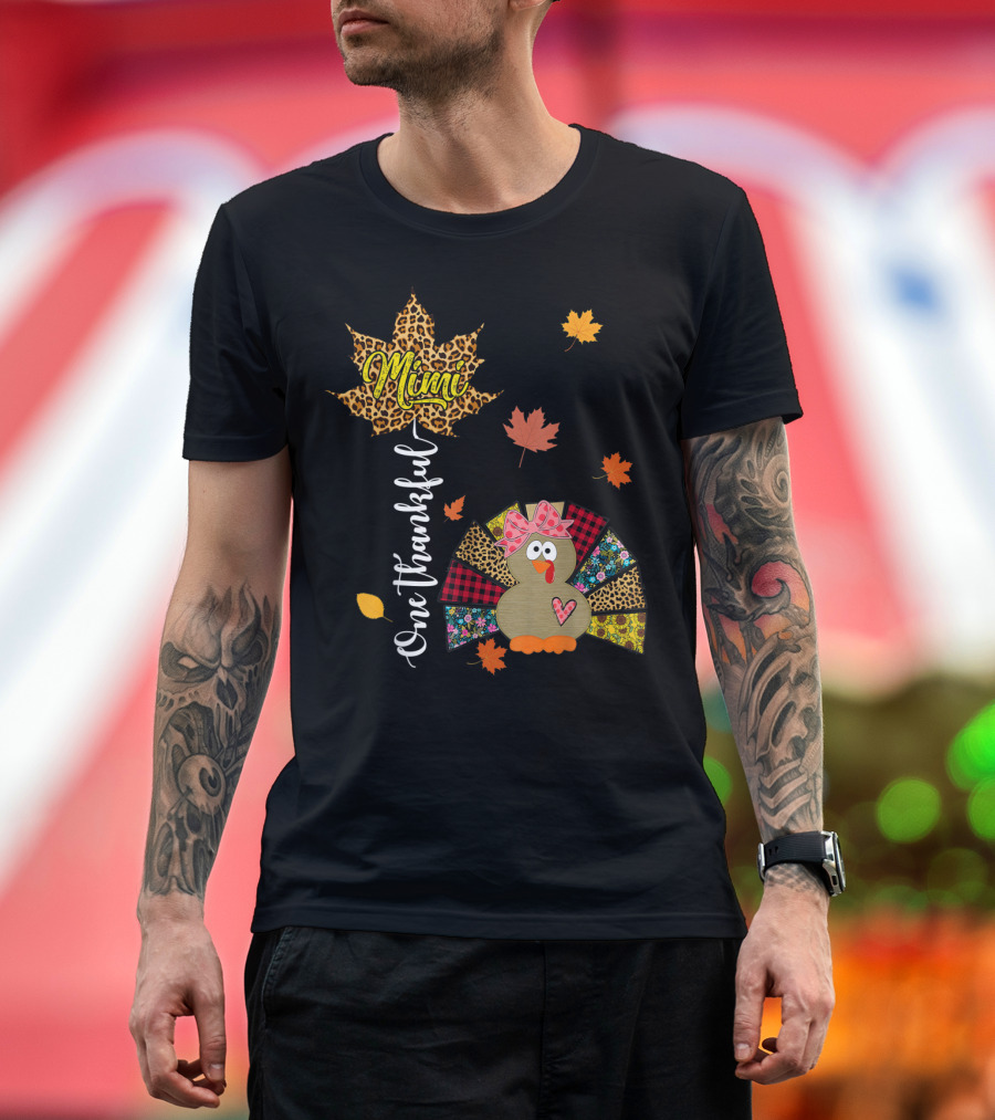 One Thankful Mimi Leopard Turkey Leaves T-Shirt