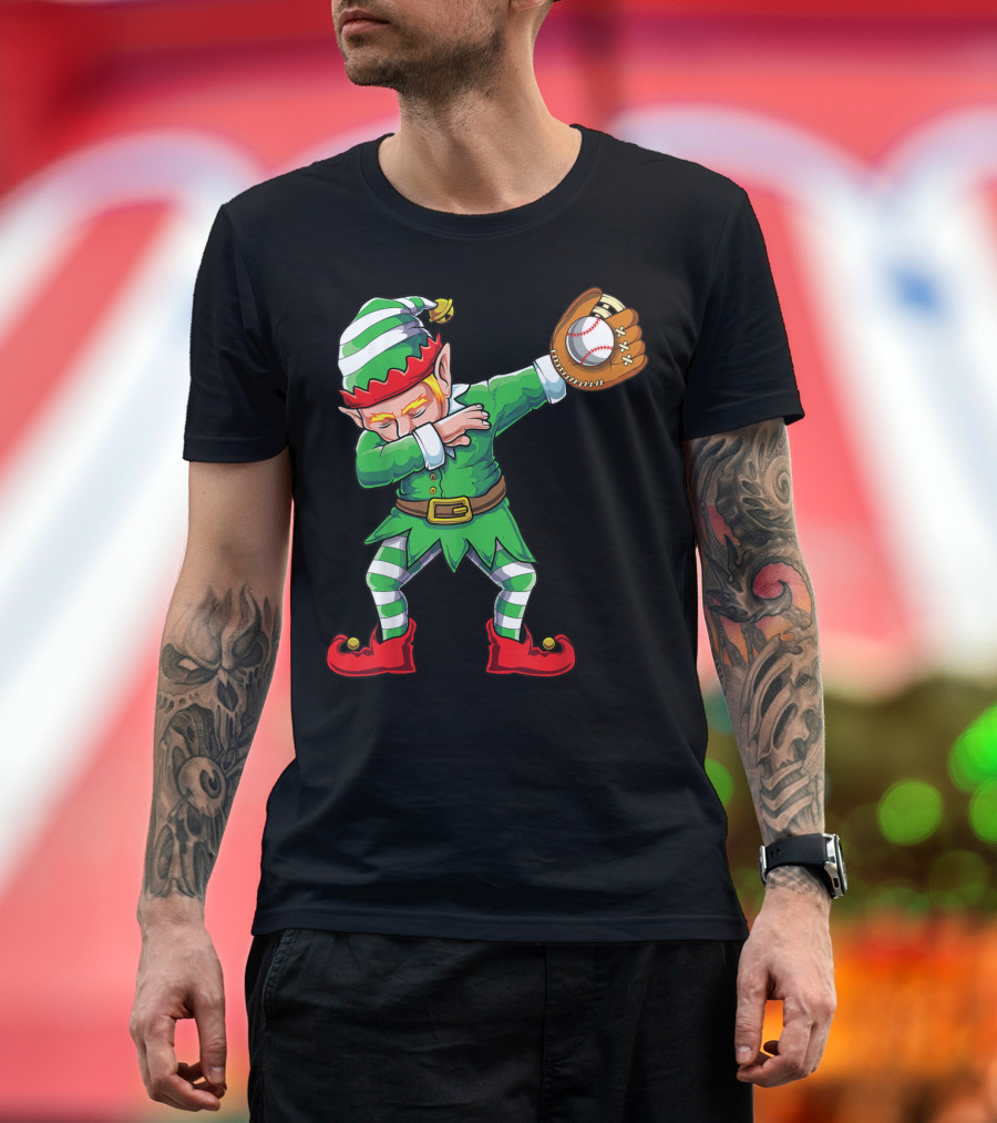 Dabbing Santa Elf Boys Baseball Dab with Glove T-Shirt