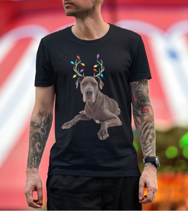 Premium T-Shirt: Great Dane Reindeer with Christmas Lights Antlers T-Shirt Great Dane Reindeer with Christmas Lights Antlers T-Shirt