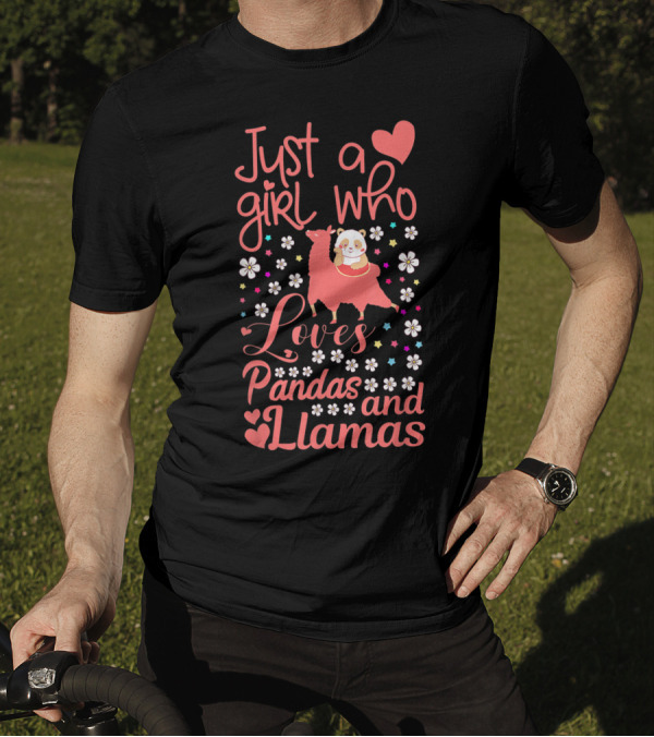 Just A Girl Who Loves Pandas And Llamas With Cute Floral Heart Elements T-Shirt