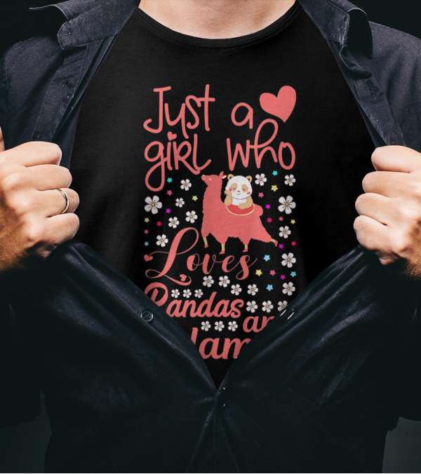 Just A Girl Who Loves Pandas And Llamas With Cute Floral Heart Elements T-Shirt