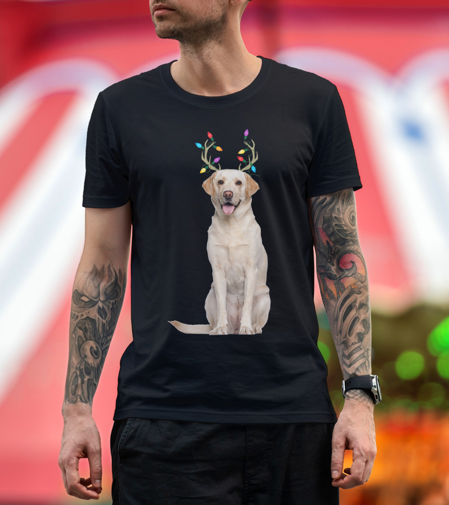 Labrador Retriever with Reindeer Antlers and Christmas Lights T-Shirt