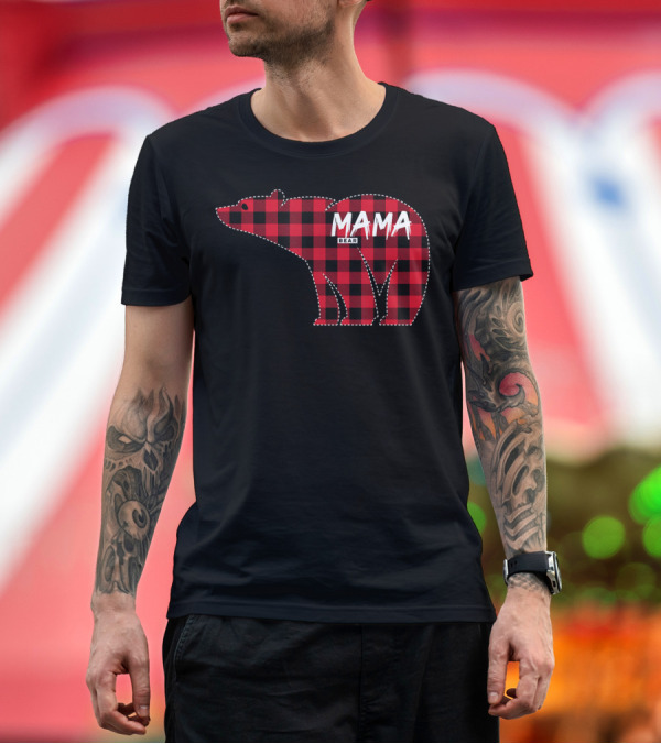 Premium T-Shirt: Mama Bear Red Plaid Buffalo Check Bear Mama T-Shirt Mama Bear Red Plaid Buffalo Check Bear Mama T-Shirt