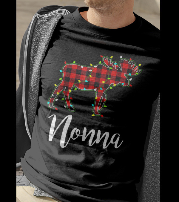 Nonna Moose Red Plaid Xmas Lights T-Shirt