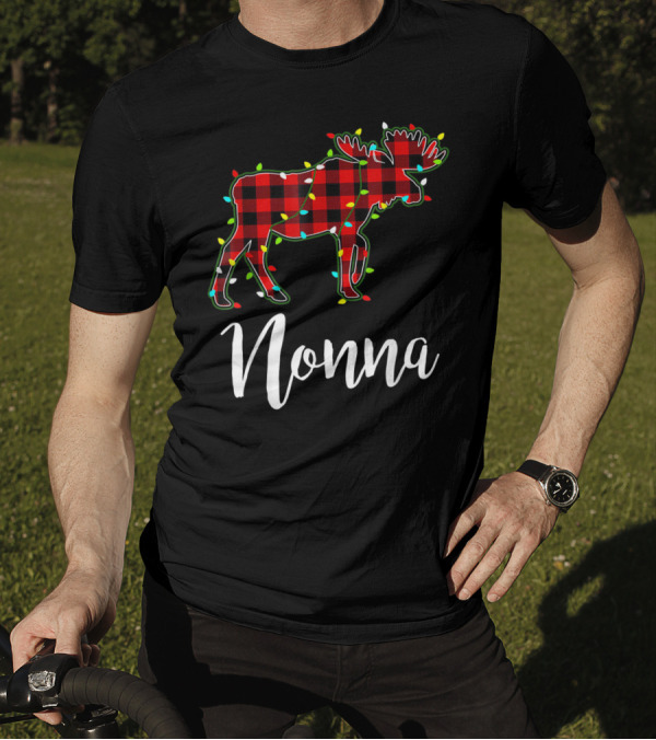Nonna Moose Red Plaid Xmas Lights T-Shirt