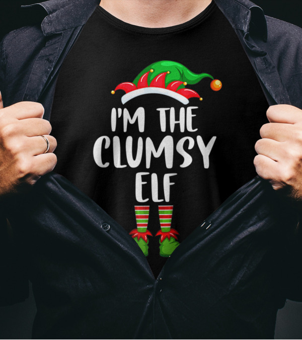 I'm The Clumsy Elf Christmas Hat And Shoes Matching Family Group T-Shirt