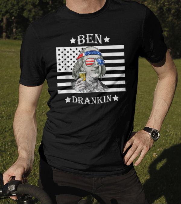 Ben Drankin Benjamin F 4Th Of Julys For Men USA Flag Glasses T-Shirt