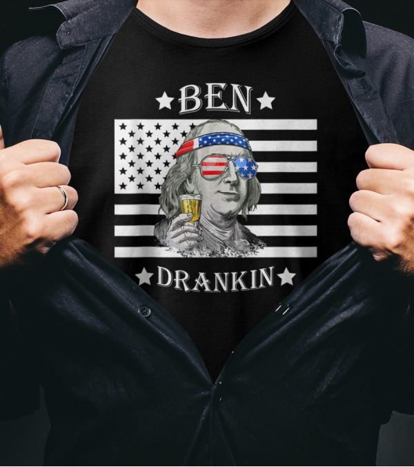 Ben Drankin Benjamin F 4Th Of Julys For Men USA Flag Glasses T-Shirt