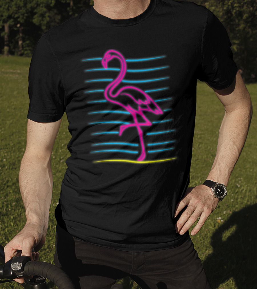 80's Retro Neon Pink Flamingo Bird Lover Gi T-Shirt