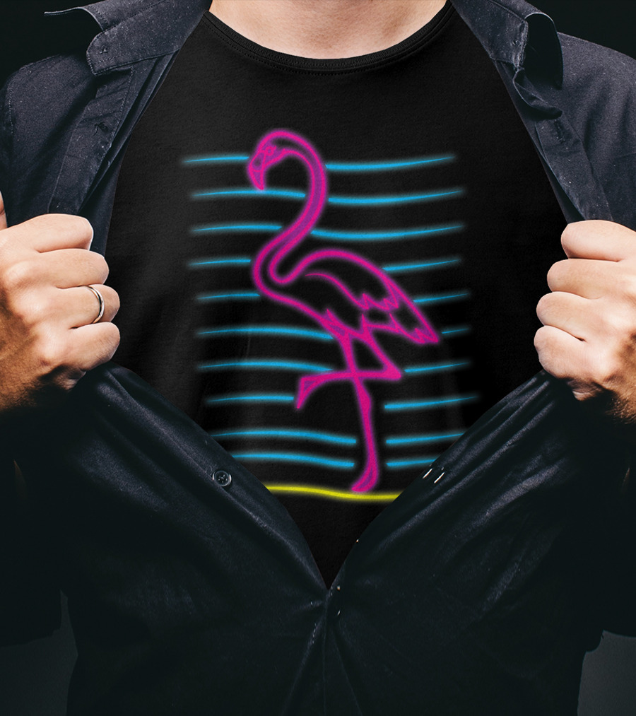 80's Retro Neon Pink Flamingo Bird Lover Gi T-Shirt