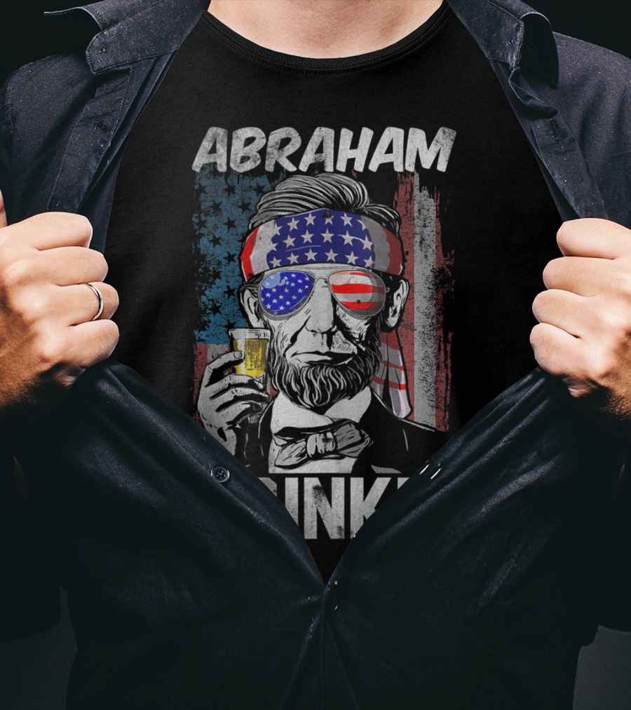 Abraham Drinkin Funny Abe Lincoln Merica USA Flag Bandana Sunglasses Beer T-Shirt
