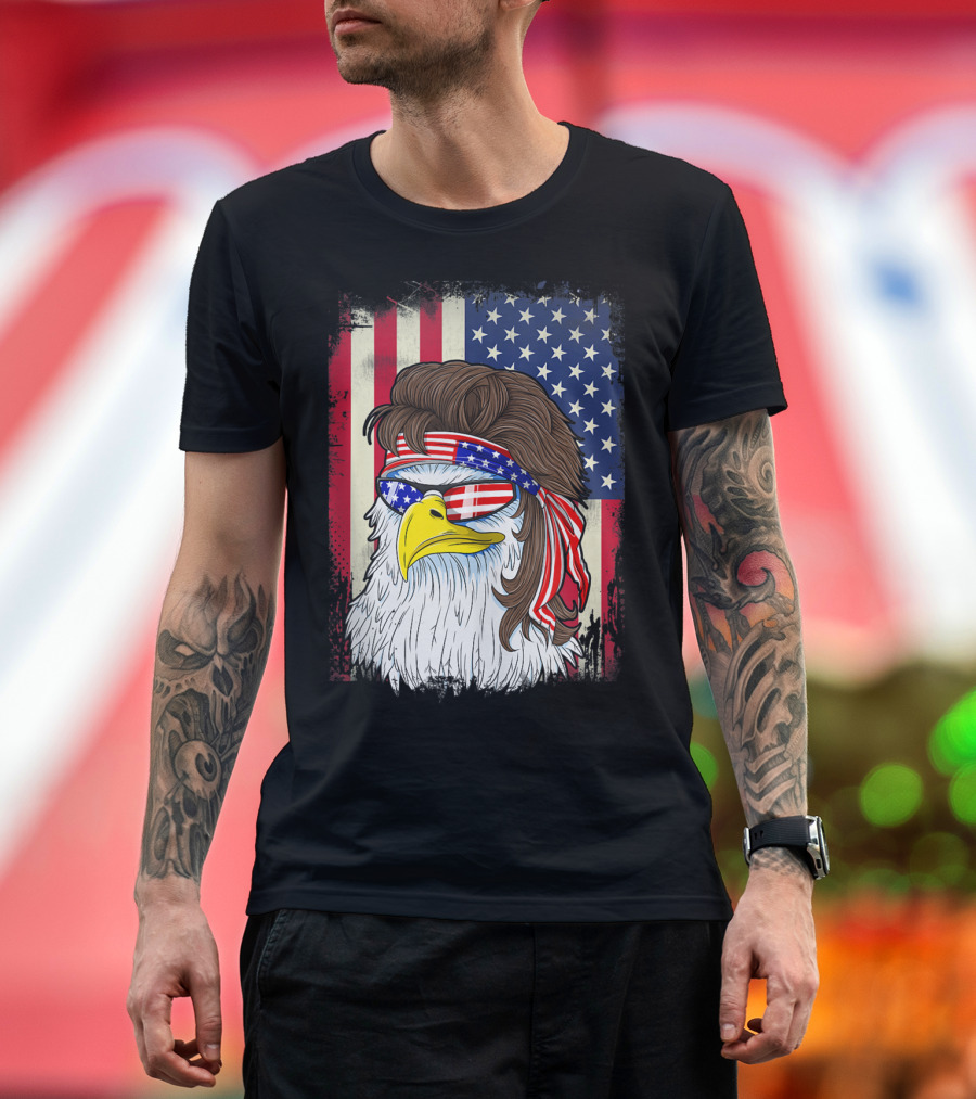 American Bald Eagle Mullet 4Th Of July USA Flag Sunglasses Patriotic T-Shirt