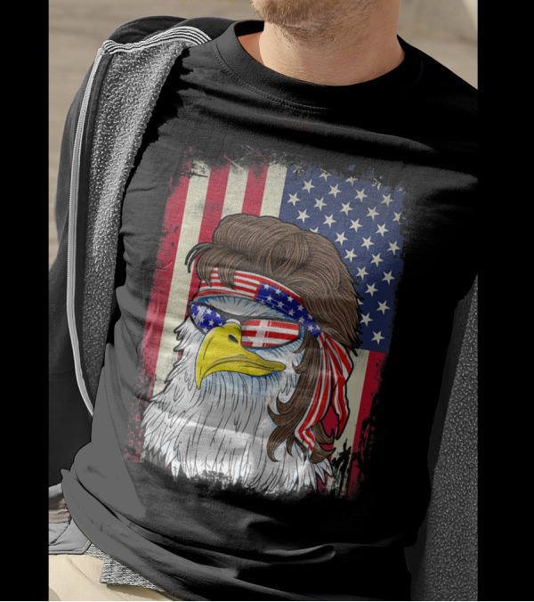 American Bald Eagle Mullet 4Th Of July USA Flag Sunglasses Patriotic T-Shirt